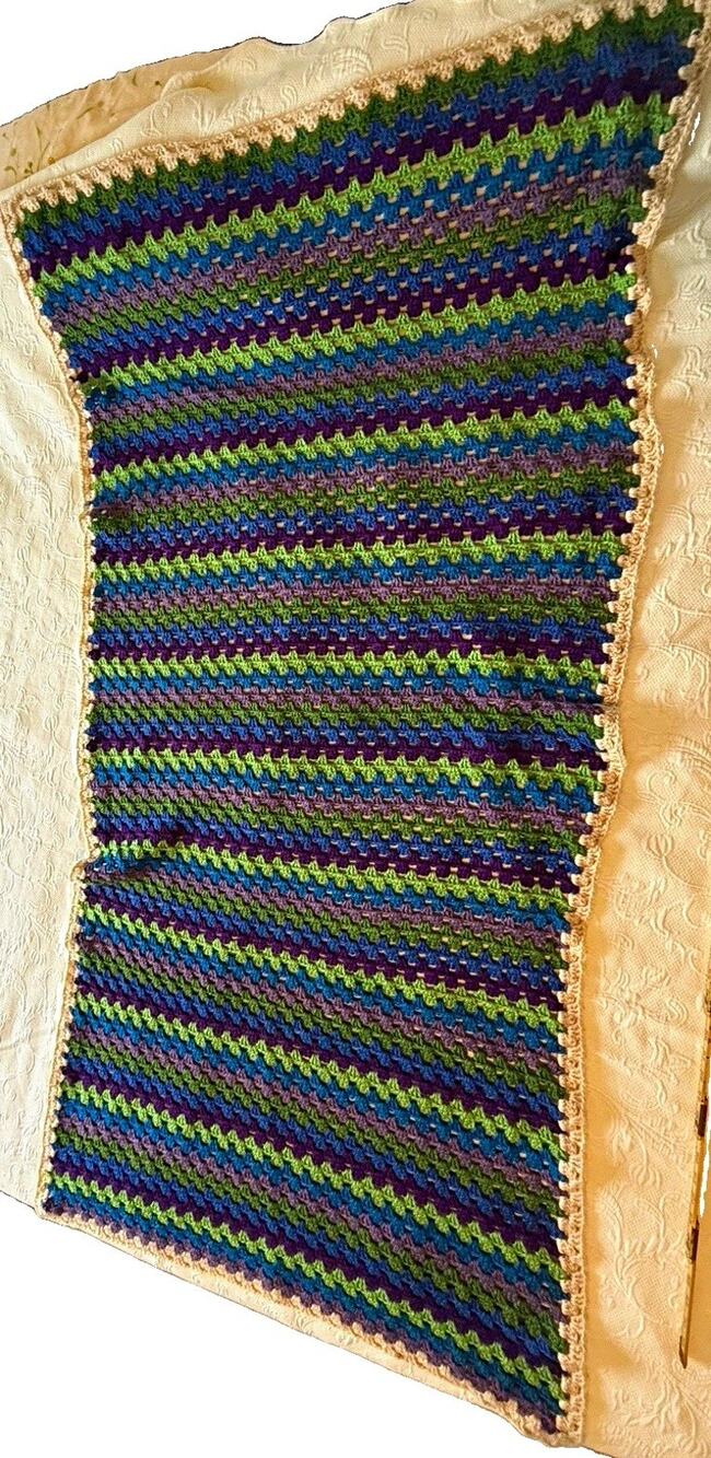 Handmade Soft Crochet Striped Sofa Throw Blanket Afghan Multicolor 72x34 " VTG